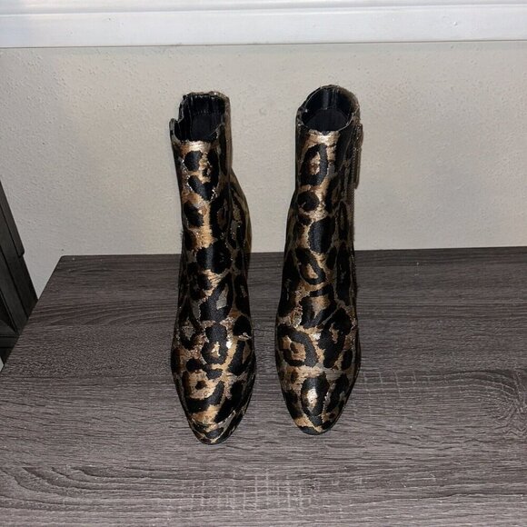 GUESS Dejah Black & Brown Leopard Print Zip Up Ankle Block Heel Boots Size 5 M - Picture 4 of 7
